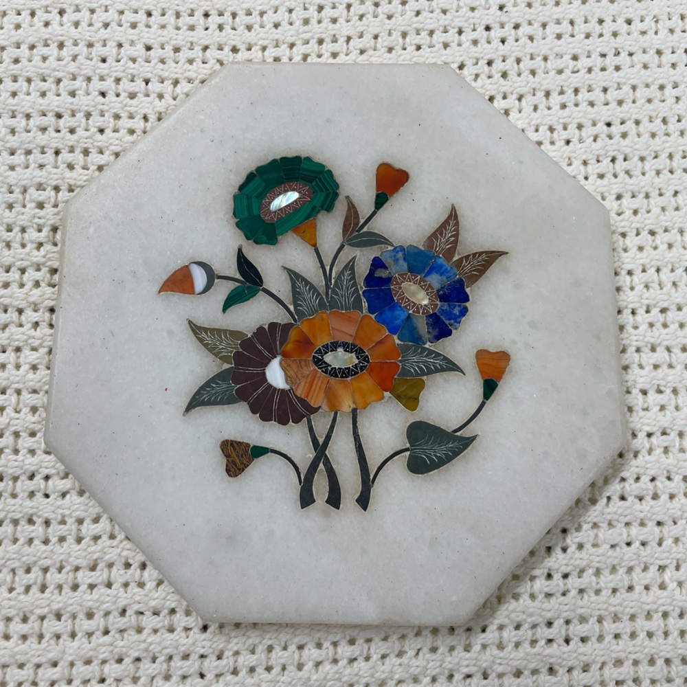 Decorative Inlaid marble coaster with flower